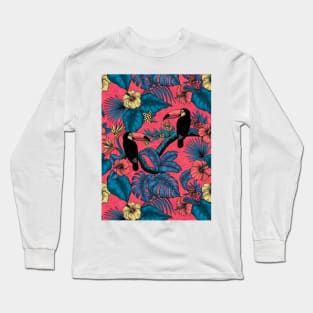 Toucan garden in red and blue Long Sleeve T-Shirt